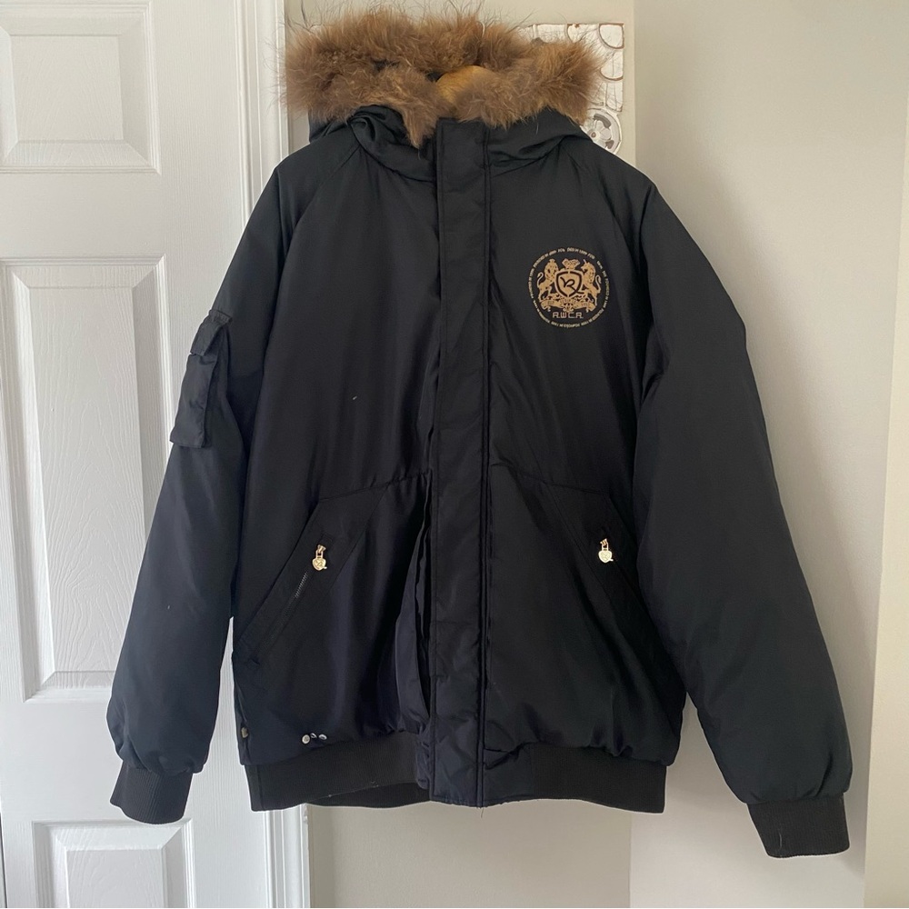 Rocawear Men's VTG Y2K Puffer Down Coat Jacket Fur Lined Hood Hip Hop Sz 3xl